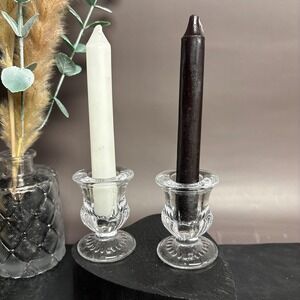 Vintage Glass Taper Candle Holders with Candles | Ritual Altar Set | Clear Glass